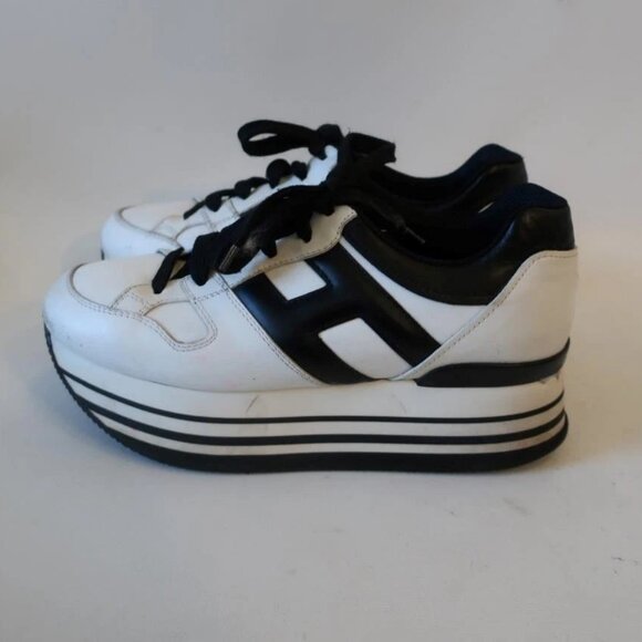 Womens Hogan White Black Platform Leather Maxi H222 Sneakers 39 US/8 - Picture 5 of 15
